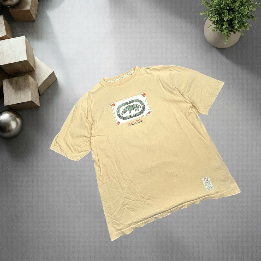 Vintage Ecko Unltd Graphic TShirt Mens XL Yellow Y2K Skater Boxy Fit Rhino Patch